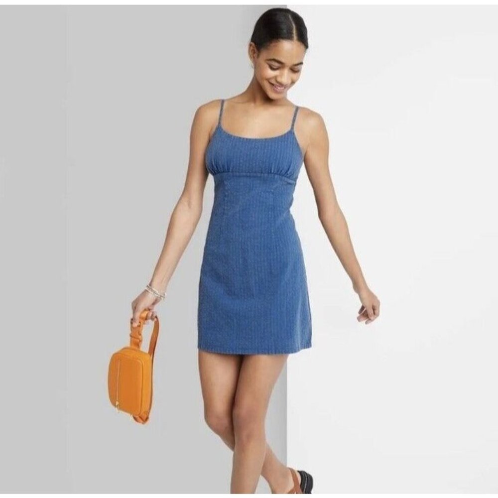 Wild Fable Womens Linen Blend Sundress Bodycon Blue SZ XXL